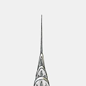 Illustration of Art Deco vertex of New Yorks Chrysler Building