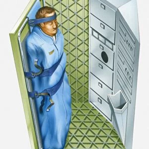 Illustration of an astronaut sleeping standing up