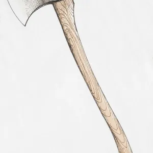 Illustration, axe with wooden handle