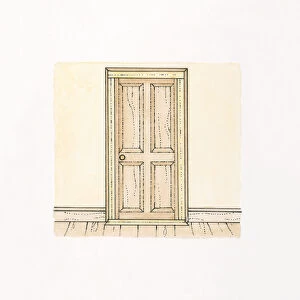 Illustration of bare wood internal door and wooden floor