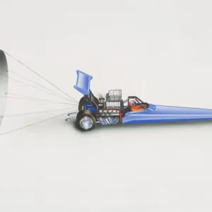 Blue Drag Racing Car with Parachute Print Blue Drag Racing Car with Parachute Print