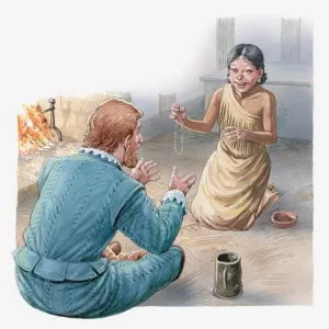 Raffigurazione del capitano John Smith e Pocahontas che parlano. Raffigurazione del capitano John Smith e Pocahontas che parlano.
