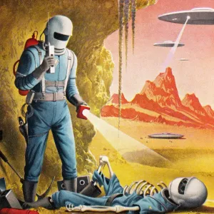 Cartoon Spaceman Finds Dead Colleague Print Cartoon Spaceman Finds Dead Colleague Print