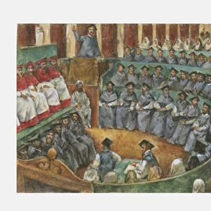 Illustration of Catholic leaders meeting at Council of Trent during Counter-Reformation