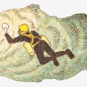 Illustration of a cave diver