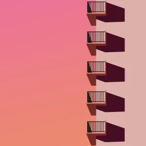 Abstract Cityscape Print with Balconies and Sunset Sky Abstract Cityscape Print with Balconies and Sunset Sky