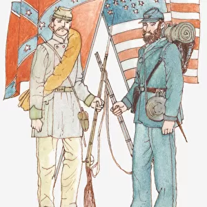 Illustration of Confederate and Union soldiers from the American Civil War