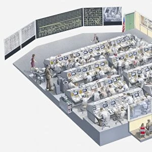 Illustration of the control room of the Apollo 11 space mission