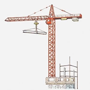 Illustration of crane lifting steel