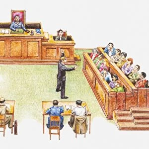 Illustration depicting court of law
