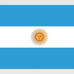 Illustration of flag of Argentina, a triband of three equally wide horizontal light blue and white bands with yellow Sun of May in centre