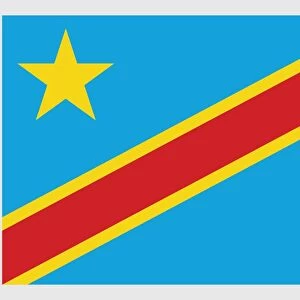 Illustration of flag of the Democratic Republic of the Congo, with five-pointed star and yellow-lined band running diagonally across centre of sky blue field