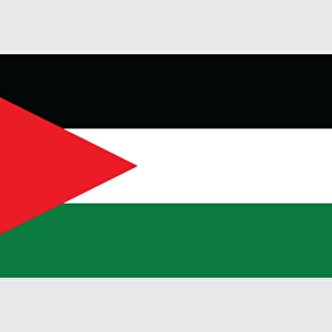 Illustration of flag of Jordan, with three horizontal bands of black, white and green connected by red triangle