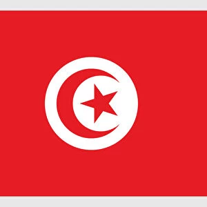 Illustration of flag of Tunisia, a red field with white circle in middle containing red crescent around five-pointed star