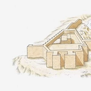 Illustration of fortress at Shalfak, Middle Nubia