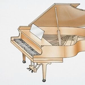 Illustration, grand piano with lid propped up