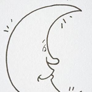 Illustration, half moon with eyes, nose and mouth