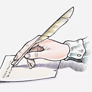Illustration of hand writing with quill