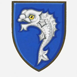 Illustration of heraldic fish symbol on shield