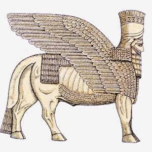 Illustration of human-headed winged bull or Sedu