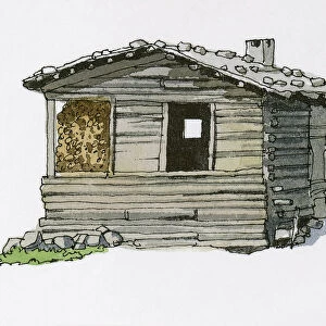 Illustration of log cabin in Turkeys Mersin Valley