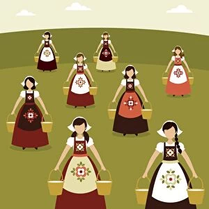 Illustration of eight maids a milking