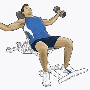 Illustration of man exercising with dumbbells