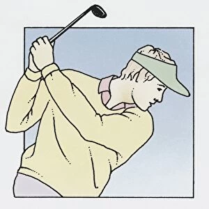Illustration of man swinging golf club