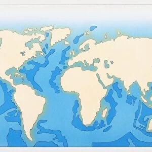 Illustration of map showing deep sea areas of the world