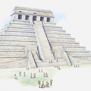 Illustration of Mayan pyramid The Temple of Inscriptions at Palenque