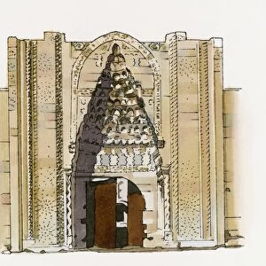 Illustration of monumental pishtaq (gate) to Sultanhano caravanserai, Aksaray, Turkey