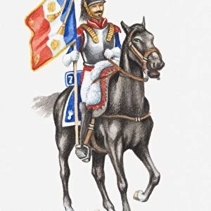 Illustration of Napoleonic Soldier on horseback carrying flag