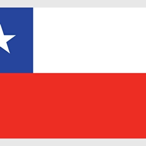 Illustration of national flag of Chile, with two equal horizontal bands of white and red five-pointed white star in centre of blue square at hoist