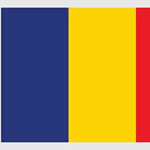 Illustration of national flag of Romania, a vertical tricolor with equal stripes of blue, yellow, and red