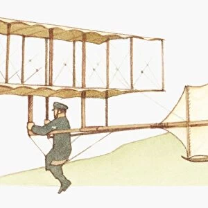 Illustration of Octave Chanutes biplane glider, 1897