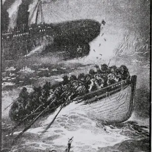 Illustration with Passengers at Scene of Titanic Sinking Illustration with Passengers at Scene of Titanic Sinking