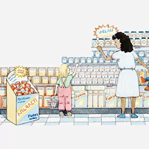 Illustration of people shopping in a supermarket