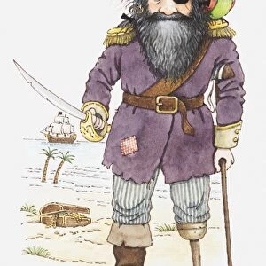Illustration of a pirate with parrot perched on his shoulder