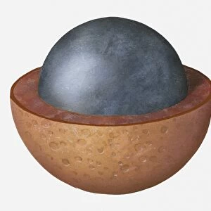 Illustration of the planet Mercury and its iron core