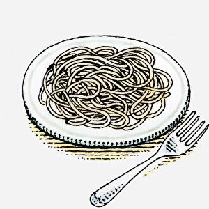 Illustration of plate of spaghetti with fork