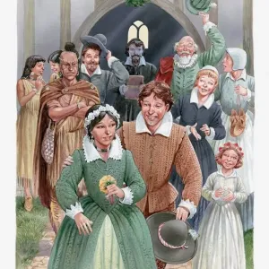 Raffigurazione di Pocahontas e John Rolfe che lasciano la chiesa dopo il loro matrimonio. Raffigurazione di Pocahontas e John Rolfe che lasciano la chiesa dopo il loro matrimonio.