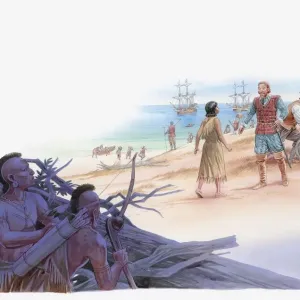 Raffigurazione di Pocahontas che parla con il capitano John Smith. Raffigurazione di Pocahontas che parla con il capitano John Smith.