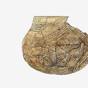Illustration of reconstruction of ancient pot with banded decoration