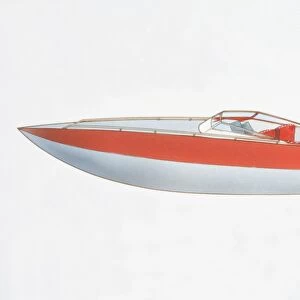 Illustration, red and grey speedboat, side view