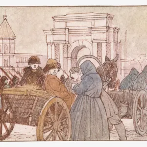 Illustration of refugees during Russian Revolution Illustration of refugees during Russian Revolution