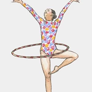 Illustration of rhythmic gymnast competing with hoop