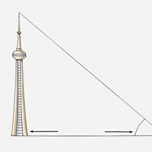 Illustration of right angled triangle and tall building