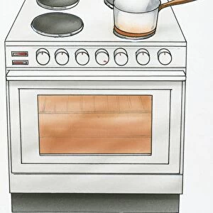 Illustration of saucepan on ceramic hob of European electric cooker with oven