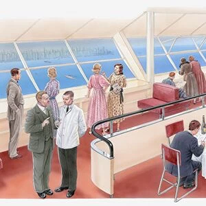 Illustration of a scene inside the Hindenburg airship