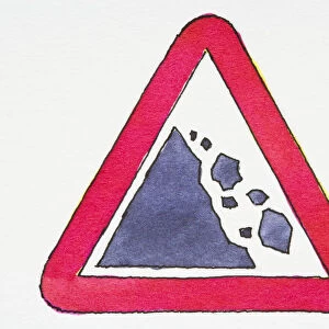 Illustration of sign warning of falling rocks